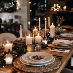 table set for a party, christmas table, christmas decoration, christmas table setting 