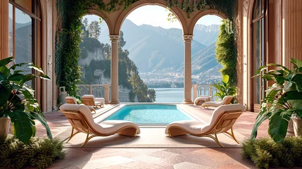 Photo sur Plexiglas Vieil immeuble Greece historical palace luxury swimming pool 
