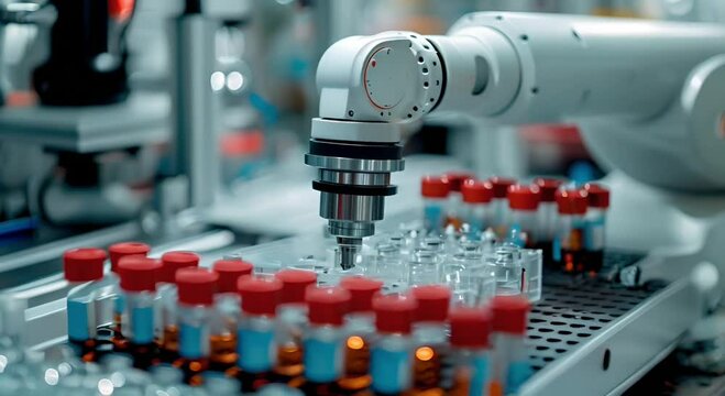 Laboratory robot conducting automated tests and experiments, demonstrating the role of robotics in accelerating research and development in medicine