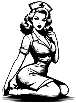cartoon pin-up girl vector illustration silhouette laser cutting engraving black and white shape