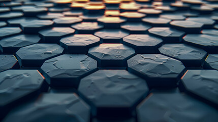 A gentle breeze ripples through interlocking hexagons and pentagons, causing subtle movements that add life and vibrancy to the honeycomb design - obrazy, fototapety, plakaty