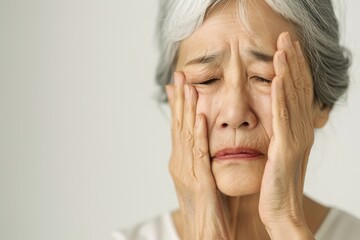 頭痛で体調が悪いおばあちゃん（シニア・自律神経・ストレス・体調不良） - obrazy, fototapety, plakaty