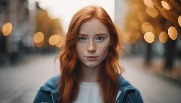 Beautiful gingerhead girl with wavy hair. 
