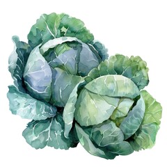 Fototapeta premium A delicate watercolor depiction of a green cabbage