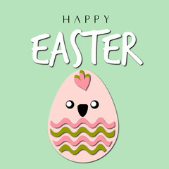 Happy Easter banner, poster, greeting card. Trendy Easter design with typography, bunnies, flowers, eggs, bunny ears, in pastel colors. Modern minimal style