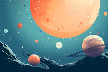 Illustrated planets in space, planet illustration, illustrated planets, planets in space