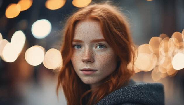 Beautiful gingerhead girl with wavy hair. 