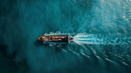 A top view of a cargo container ship in the sea, generative AI