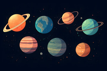 Illustrated planets in space, planet illustration, illustrated planets, planets in space