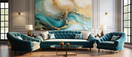 Abstract ocean Natural Luxury. Style incorporates the swirls of marble or the ripples of agate. Very beautiful blue paint - obrazy, fototapety, plakaty
