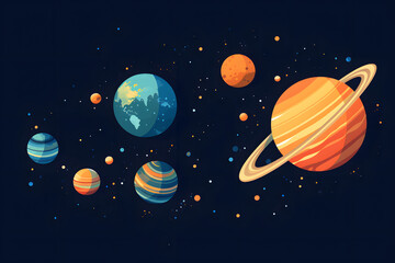 Fototapeta premium Illustrated planets in space, planet illustration, illustrated planets, planets in space