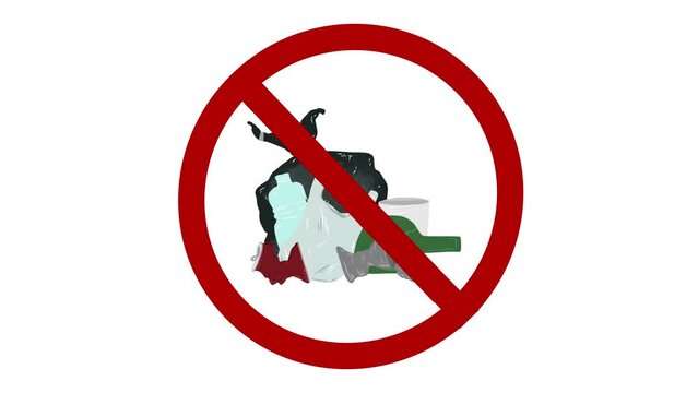 Stop non biodegradable waste, plastic pollution concept 4k animation with blue screen included