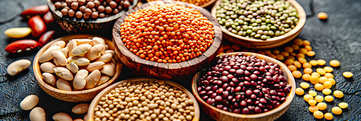 Legume Variety: A Colorful Assortment of Beans and Lentils, A Healthy Foundation for Nutritious Meals - obrazy, fototapety, plakaty