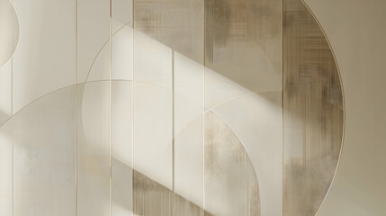 A refined interplay of intersecting lines and circles emerges in muted tones of taupe and cream, embodying the essence of minimalist elegance captured with exquisite clarity