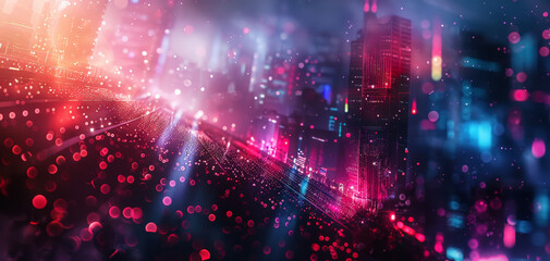 Fototapeta na wymiar Blurred neon lights background. Neon city lights in bokeh style. Futuristic backdrop.