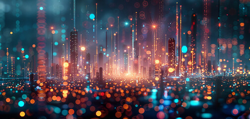 Blurred neon lights background. Neon city lights in bokeh style. Futuristic backdrop.