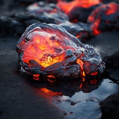 molten carnival glass lava flow over icelandic black - obrazy, fototapety, plakaty