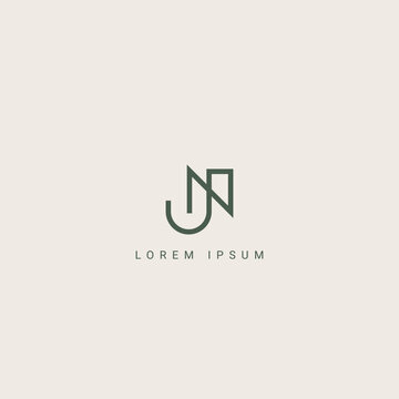 Minimal creative initial based NJ logo and JN logo. Letter NJ JN creative elegant monogram white color on black background