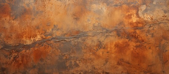 Rusty metal texture. textured rusty orange and brown wall with rough patches and a prominent crack running through it, giving a grunge look - obrazy, fototapety, plakaty