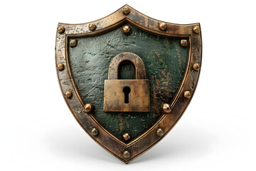 A 3D animated cartoon render of a shield with a lock symbol representing cybersecurity.