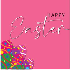 Happy Easter banner, poster, greeting card. Trendy Easter design with typography, bunnies, flowers, eggs, bunny ears, in pastel colors. Modern minimal style