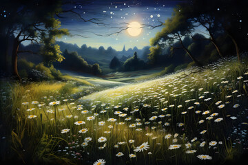 Meadow Under the Moonlight Painting