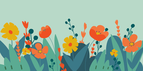 Fototapeta na wymiar Horizontal banner with flowers and nature. Background with floral and nature.