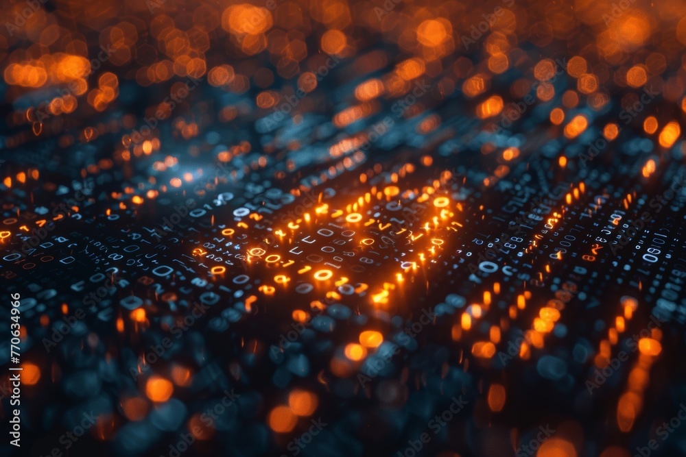 Poster detailed image depiction of coded information in binary form, emphasizing the importance of safeguar