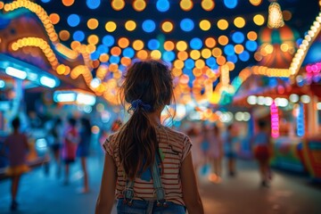 Obraz premium The colorful festival decorations illuminated the night sky, creating a festive and lively ambiance as families and children played games and indulged in delicious treats.