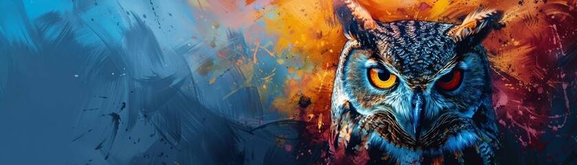 A vibrant owl painting created using innovative Generative AI technology.