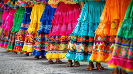 Traditional Mexican dancers showcase vibrant costumes at Basilica square, Mexico City during a religious festival celebrating cultural heritage - obrazy, fototapety, plakaty