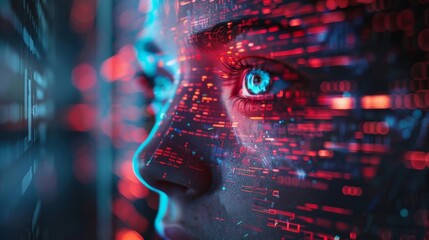 Create a glitched  portrait of David in a cyberpunk aesthetic, showcasing the intersection of AI, VR, deep learning, and facial recognition technology.