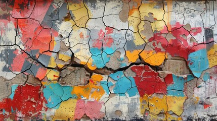 Colorful graffiti over a cracked surface on the wall