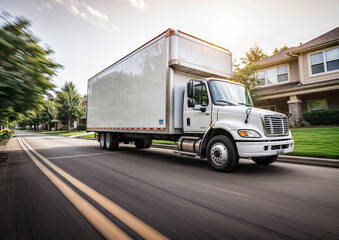 Truck on the road with motion blur background. Freight transportation concept.