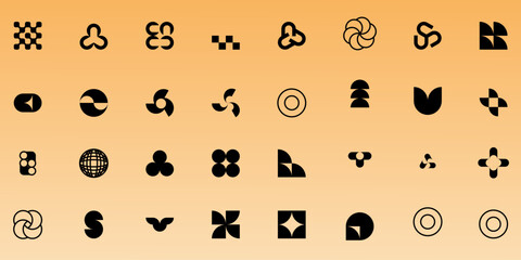 Naklejka premium Set of abstract retro futuristic elements and shapes . Geometric shapes, forms, symbols for template, poster, banner, web, stickers.