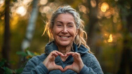 Portrait of a happy senior woman making a heart shape with her hands