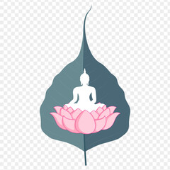 Buddha sitting on a lotus illustration on peepal leaf with transparent background