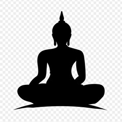 Buddha sitting pose silhouette on transparent background