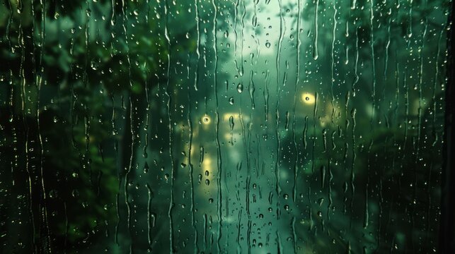Rain falling on the glass window