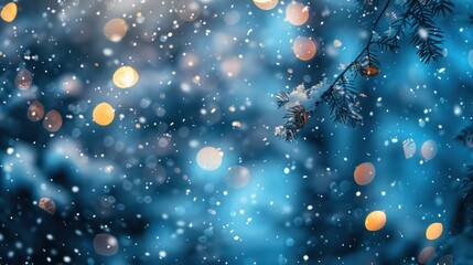 Obraz na płótnie Canvas Snowfall in winter, blue light, blurred background