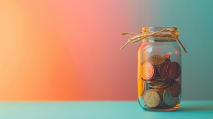  Concept of saving and the increase in money isolated pastel background Copy space - obrazy, fototapety, plakaty