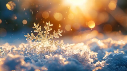 Fototapeta na wymiar Snowflake falling in the morning and warm light background
