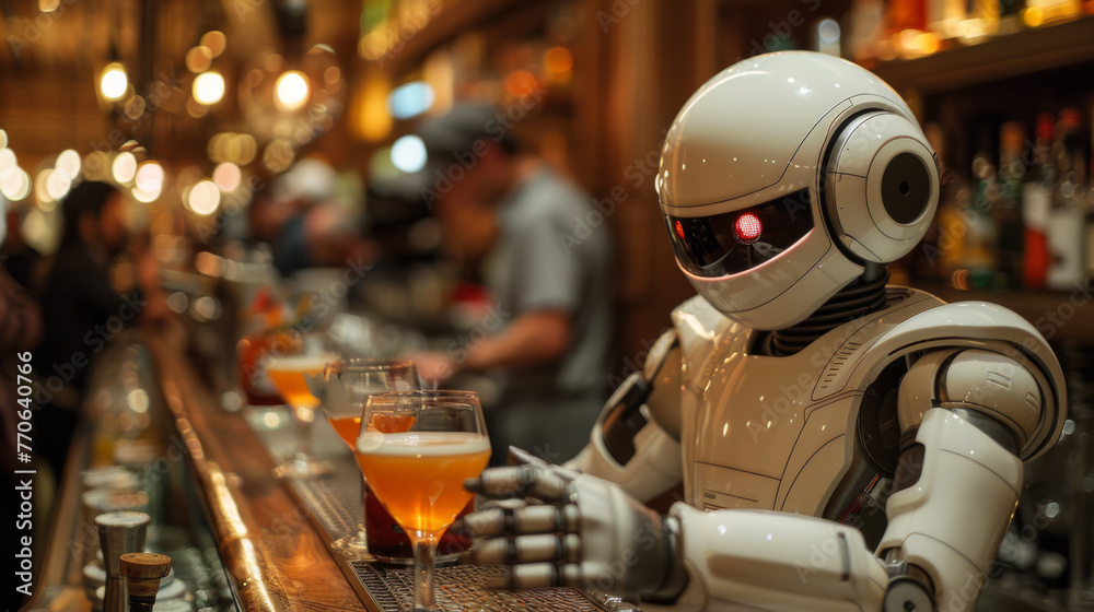 Aufkleber robot enjoying beer at bar