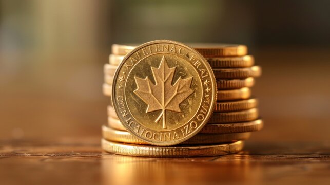  minimalist background of Stacked Canadian 1 Dollar Coin