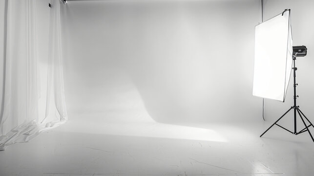 A pure white background in a photo studio setting.