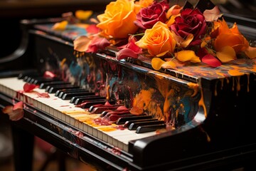 a vibrant wallpaper with an abstract, colorful piano keyboard, capturing the dynamic essence of...