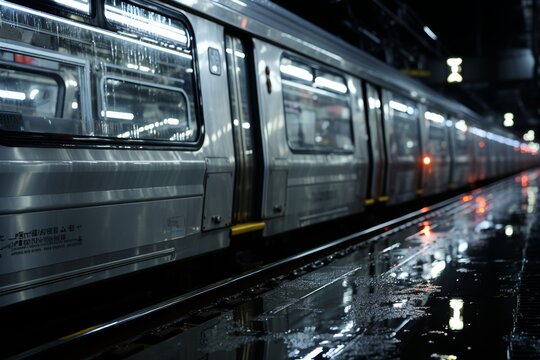 the intricate details of a subway car electric door, highlighting its functionality and design in a way that captivates the viewer