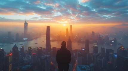 Man Standing on Top of Tall Building
