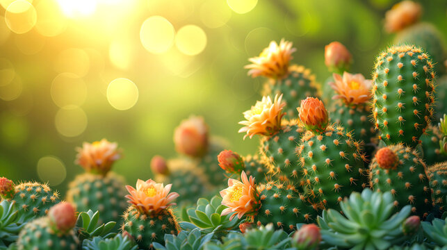 Cactus in the garden with bokeh background, stock photo