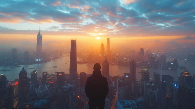 Man Standing on Top of Tall Building
